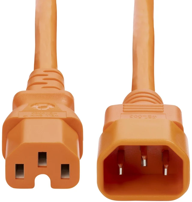 Alt view image 4 of 4 - 6ft Heavy Duty Extension Cord, Orange, TAA (8915-460Q-POWER-CORD) | IEC 60320 C14 to C15, UL Listed, Orange PDU Power Cable, Heavy Gauge Power Cable, 14AWG, 15A 250V