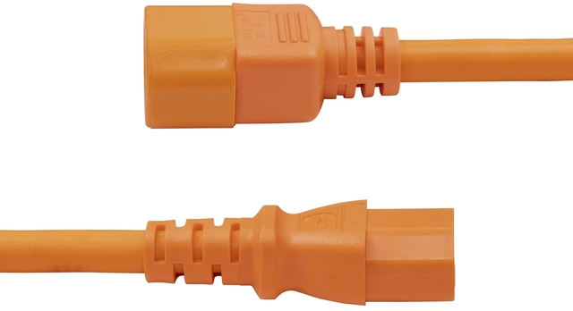 Alt view image 3 of 4 - 6ft Heavy Duty Extension Cord, Orange, TAA (8915-460Q-POWER-CORD) | IEC 60320 C14 to C15, UL Listed, Orange PDU Power Cable, Heavy Gauge Power Cable, 14AWG, 15A 250V