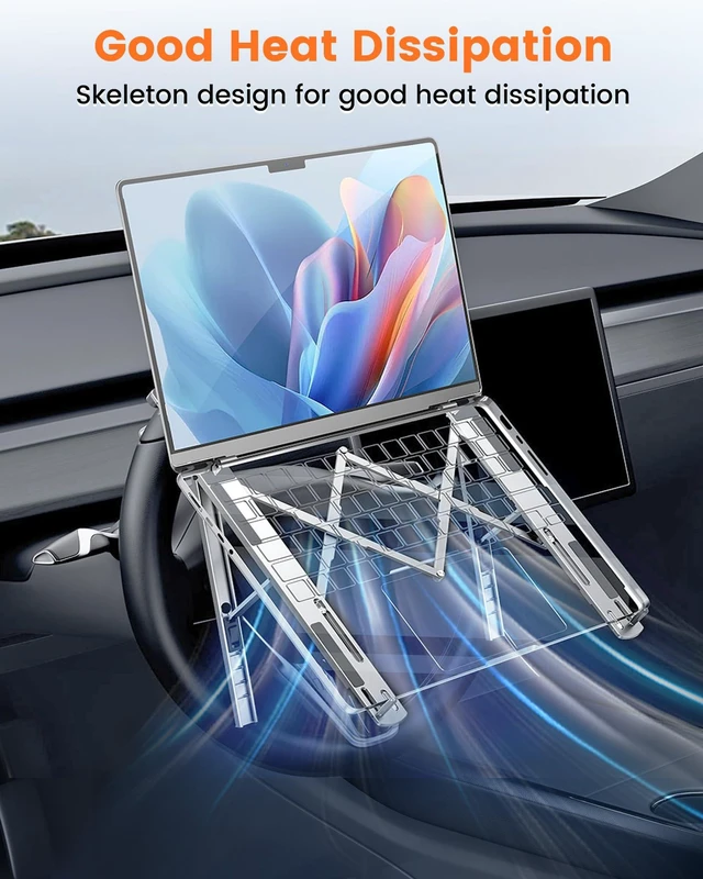 Alt view image 4 of 7 - Steering Wheel Laptop Holder for Car SUV Pickup Truck Tesla -Silver Quality Alloy Made, Adjustable Foldable Portable Laptop Workstation for Vehicles & Desk, Tiktok Car Travel Essentials