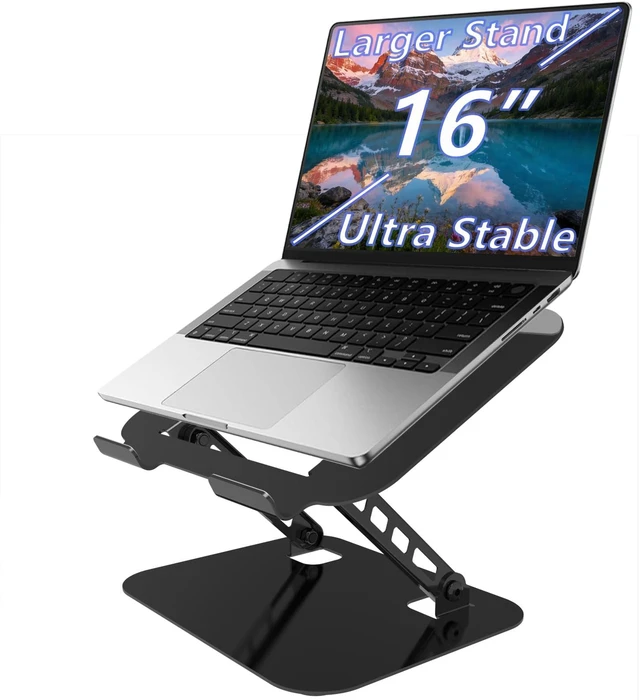 Main image of Adjustable Laptop Stand Computer Riser for Desk, Black Stable Metal Base, Height & Angle Adjustment, Ergonomic & Foldable, Heat Dissipation Design, Wide Compatibility