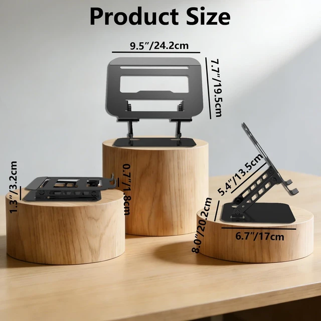 Alt view image 2 of 7 - Adjustable Laptop Stand Computer Riser for Desk, Black Stable Metal Base, Height & Angle Adjustment, Ergonomic & Foldable, Heat Dissipation Design, Wide Compatibility