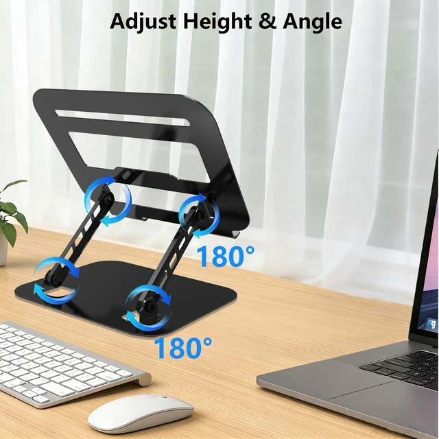 Alt view image 4 of 7 - Adjustable Laptop Stand Computer Riser for Desk, Black Stable Metal Base, Height & Angle Adjustment, Ergonomic & Foldable, Heat Dissipation Design, Wide Compatibility