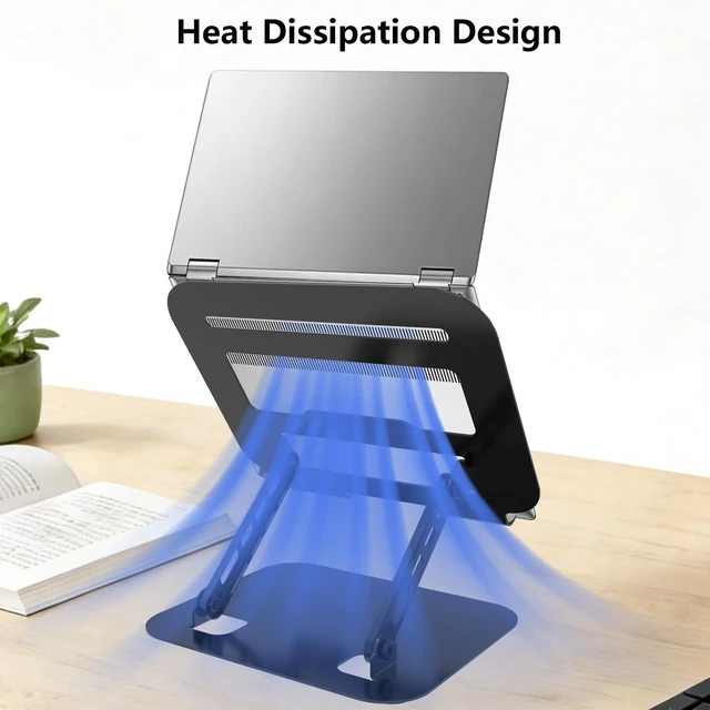 Alt view image 6 of 7 - Adjustable Laptop Stand Computer Riser for Desk, Black Stable Metal Base, Height & Angle Adjustment, Ergonomic & Foldable, Heat Dissipation Design, Wide Compatibility