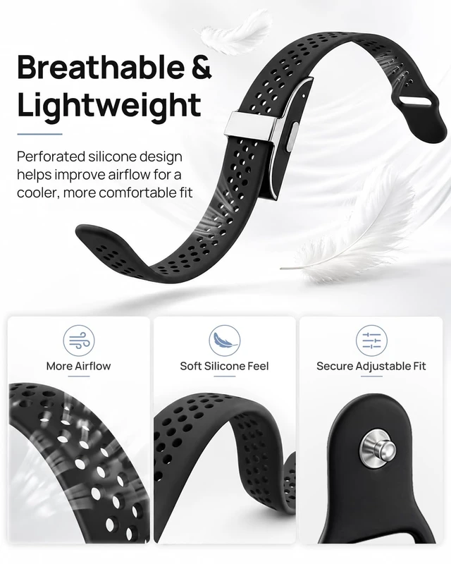 Alt view image 3 of 7 - Silicone Band for Hume Band Replacement Strap Compatible with Hume Band 1.0 Soft Water-Resistant Sport Wristband, Breathable Band for Hume Health Band Fitness Tracker, Adjustable Pin-and-Tuck Closure