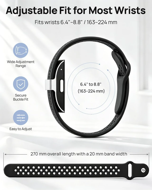 Alt view image 4 of 7 - Silicone Band for Hume Band Replacement Strap Compatible with Hume Band 1.0 Soft Water-Resistant Sport Wristband, Breathable Band for Hume Health Band Fitness Tracker, Adjustable Pin-and-Tuck Closure