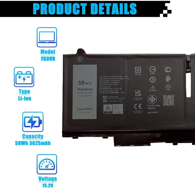 Alt view image 2 of 7 - 58Wh FK0VR Battery Replacement for Dell Latitude 5330 7330 7430 7530 Latitude 5330 2-in-1/7330 2-in-1/7430 2-in-1 P133G P134G P135G P136G P110F P138G P139G FKOVR 8H6WD 293F1 01VX5 404T8 51R71 8P81K