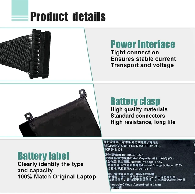 Alt view image 3 of 7 - RC30-0328 Laptop Battery Replacement for Razer Blade 15 Base 2020 2021 RZ09-0328 RZ09-0328X RZ09-03286 RZ09-03287 RZ09-03289 RZ09-03287E22 RZ09-0369 RZ09-0369X RZ09-0410 RZ09-0410BE22 4-Cell