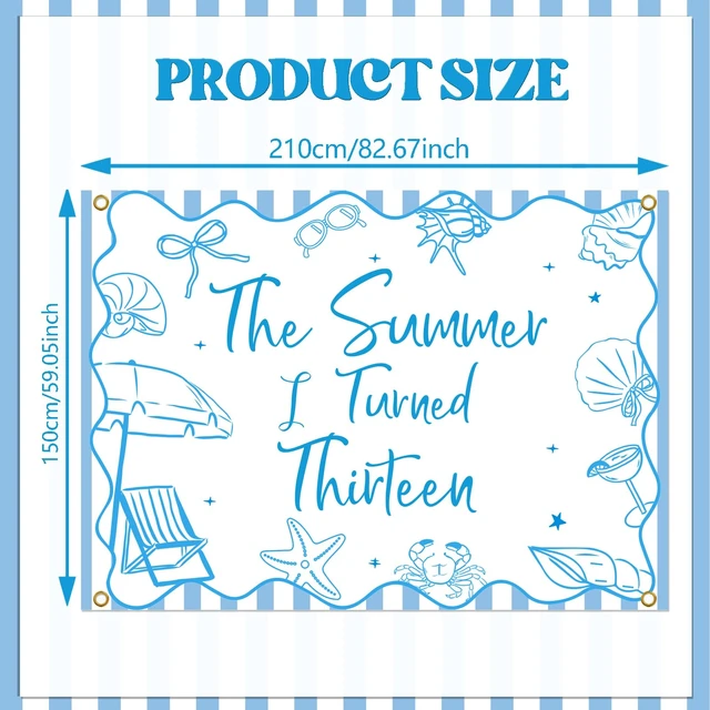 Alt view image 2 of 6 - The Summer I Turned 13 Backdrop - Summer Tropical Teen Boy Bady Decor, Summer Beach 13th Birthday Party Decorations 7x5ft