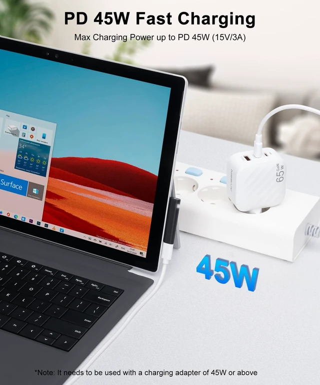 Alt view image 3 of 7 - Surface Charging Adapter, Support PD up to 45W (15V/3A) Fast Charging, USB C Female to Surface Magnetic Charging Connector for Microsoft Pro7/6/5/4 Surface Laptop 3/2/1, Surface Book, Surface Go