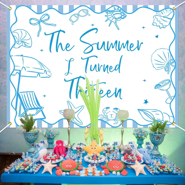 Alt view image 5 of 6 - The Summer I Turned 13 Backdrop - Summer Tropical Teen Boy Bady Decor, Summer Beach 13th Birthday Party Decorations 7x5ft