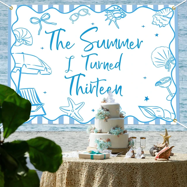 Alt view image 4 of 6 - The Summer I Turned 13 Backdrop - Summer Tropical Teen Boy Bady Decor, Summer Beach 13th Birthday Party Decorations 7x5ft