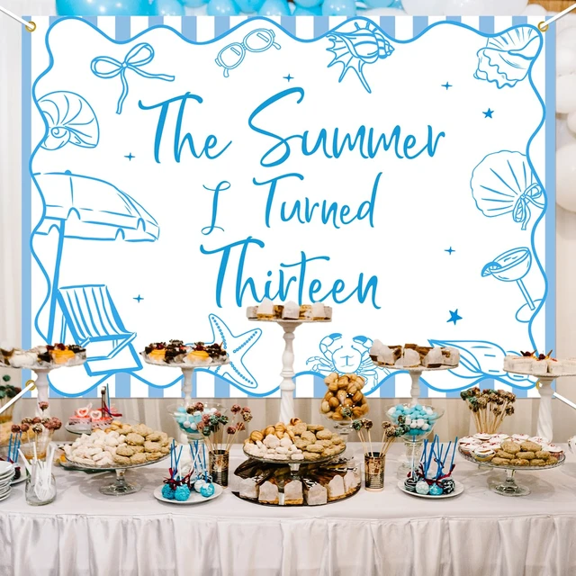 Alt view image 6 of 6 - The Summer I Turned 13 Backdrop - Summer Tropical Teen Boy Bady Decor, Summer Beach 13th Birthday Party Decorations 7x5ft