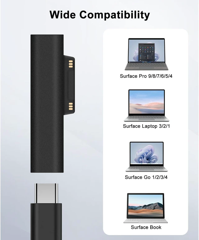 Alt view image 7 of 7 - Surface Charging Adapter, Support PD up to 45W (15V/3A) Fast Charging, USB C Female to Surface Magnetic Charging Connector for Microsoft Pro7/6/5/4 Surface Laptop 3/2/1, Surface Book, Surface Go