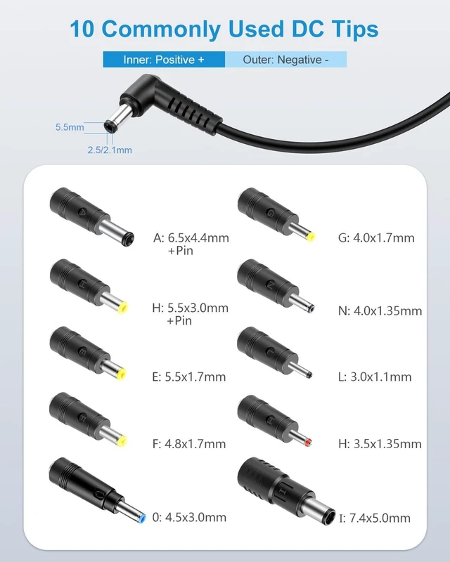 Alt view image 2 of 7 - Upgrade 19V DC Power Supply 65W Laptop Charger Speaker Monitor Power Cord with 10 Tips, Compatible with 65W 45W 40W Asus Acer Gateway Toshiba Laptop LG Samsung Acer Asus Monitor, Office Travel Backup