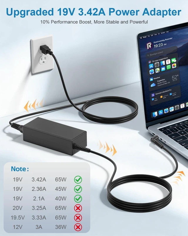 Alt view image 4 of 7 - Upgrade 19V DC Power Supply 65W Laptop Charger Speaker Monitor Power Cord with 10 Tips, Compatible with 65W 45W 40W Asus Acer Gateway Toshiba Laptop LG Samsung Acer Asus Monitor, Office Travel Backup
