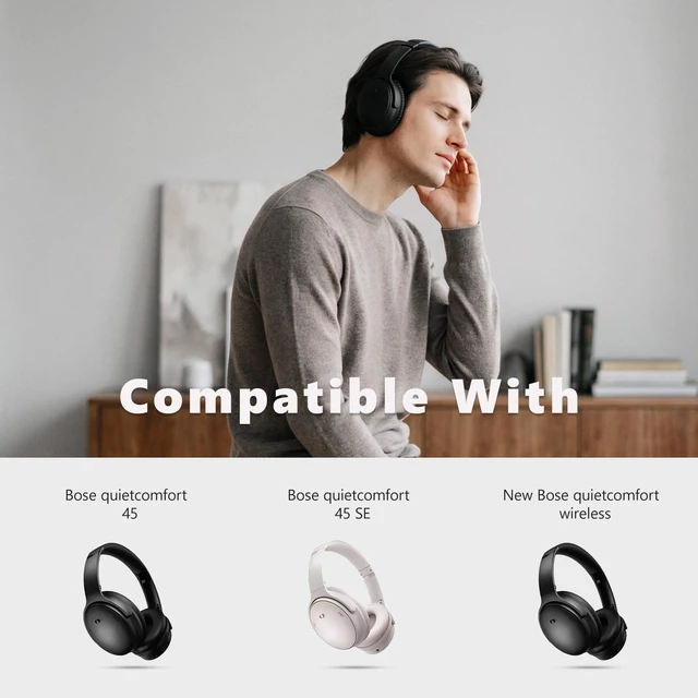 Alt view image 2 of 7 - Replacement Earpads for Bose QuietComfort 45/45 SE/Noise Cancelling Headphones, Updated Thickened Memory Foam, Protein Leather (Black)