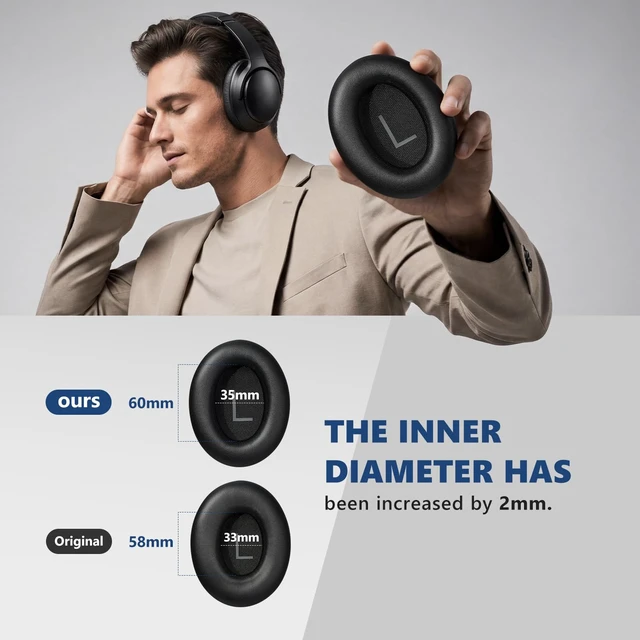 Alt view image 4 of 7 - Replacement Earpads for Bose QuietComfort 45/45 SE/Noise Cancelling Headphones, Updated Thickened Memory Foam, Protein Leather (Black)