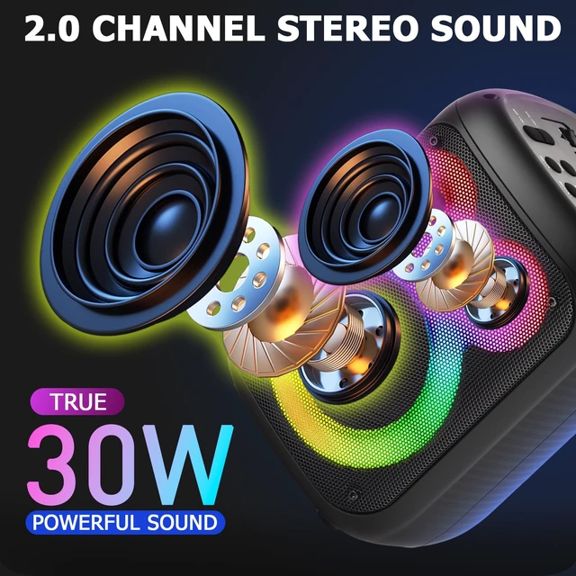 Alt view image 2 of 7 - Portable Bluetooth Speaker, 30W Loud Wireless Speaker, 15H Playtime Dynamic Light, TWS Pairing, Bluetooth 5.0, EQ, USB/AUX/TF Card Inputs, Mic Jack, Small Party Speaker For Home