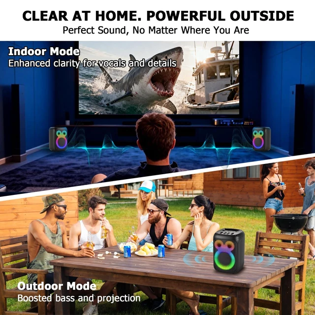 Alt view image 4 of 7 - Portable Bluetooth Speaker, 30W Loud Wireless Speaker, 15H Playtime Dynamic Light, TWS Pairing, Bluetooth 5.0, EQ, USB/AUX/TF Card Inputs, Mic Jack, Small Party Speaker For Home