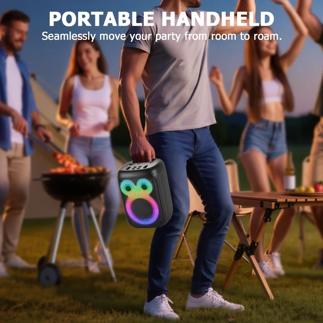 Alt view image 5 of 7 - Portable Bluetooth Speaker, 30W Loud Wireless Speaker, 15H Playtime Dynamic Light, TWS Pairing, Bluetooth 5.0, EQ, USB/AUX/TF Card Inputs, Mic Jack, Small Party Speaker For Home