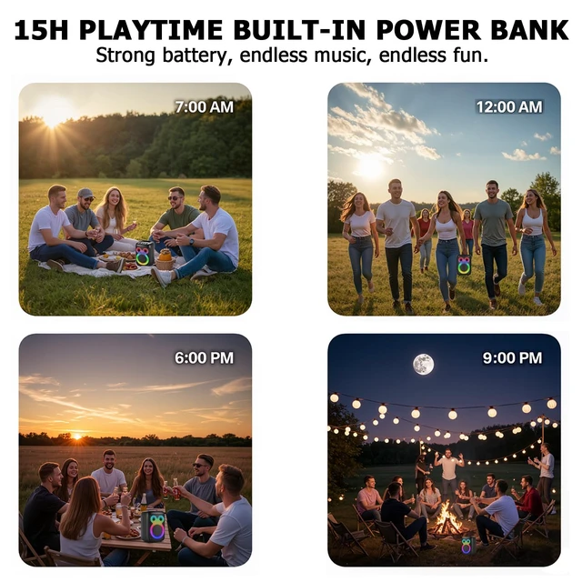 Alt view image 6 of 7 - Portable Bluetooth Speaker, 30W Loud Wireless Speaker, 15H Playtime Dynamic Light, TWS Pairing, Bluetooth 5.0, EQ, USB/AUX/TF Card Inputs, Mic Jack, Small Party Speaker For Home
