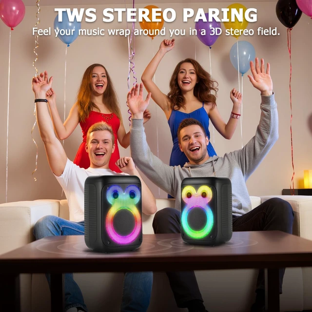 Alt view image 7 of 7 - Portable Bluetooth Speaker, 30W Loud Wireless Speaker, 15H Playtime Dynamic Light, TWS Pairing, Bluetooth 5.0, EQ, USB/AUX/TF Card Inputs, Mic Jack, Small Party Speaker For Home