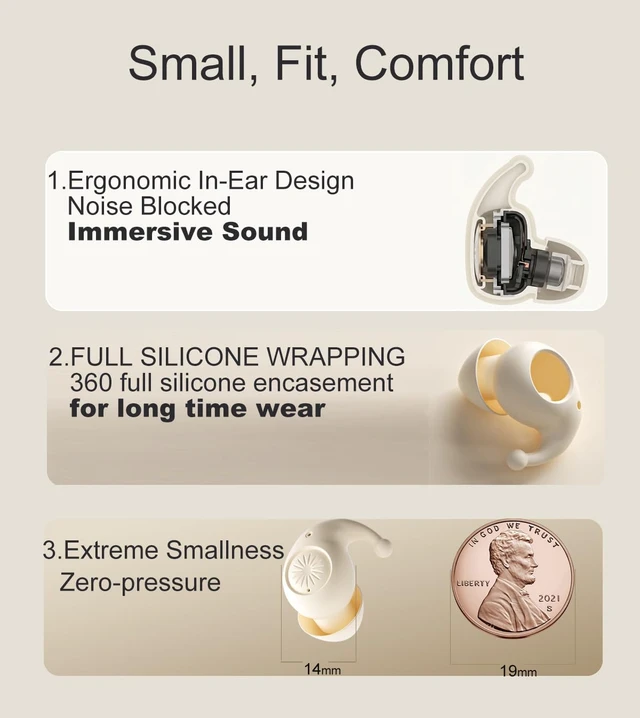 Alt view image 4 of 7 - Small Earbuds for Small Ears, Invisible Mini Bluetooth Earbuds, Tiny Low Profile Wireless Earphones with ENC Mic, Skin Tone, Comfortable Fit for Sleep Travel Work(X9-Nude)