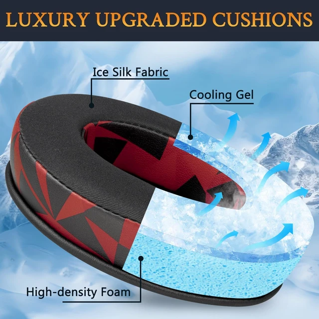 Alt view image 4 of 7 - Cooling Gel Earpads Replacement for OneOdio Pro-10/Pro-30/Pro-50/Studio HiFi/Studio Pro-C Y80B/Monitor 60 Headphones, Ear Pads Cushions with High-Density Foam, Ice Silk Fabric - Red Storm