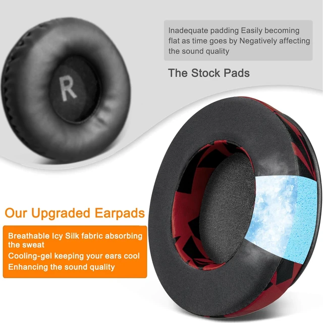 Alt view image 6 of 7 - Cooling Gel Earpads Replacement for OneOdio Pro-10/Pro-30/Pro-50/Studio HiFi/Studio Pro-C Y80B/Monitor 60 Headphones, Ear Pads Cushions with High-Density Foam, Ice Silk Fabric - Red Storm