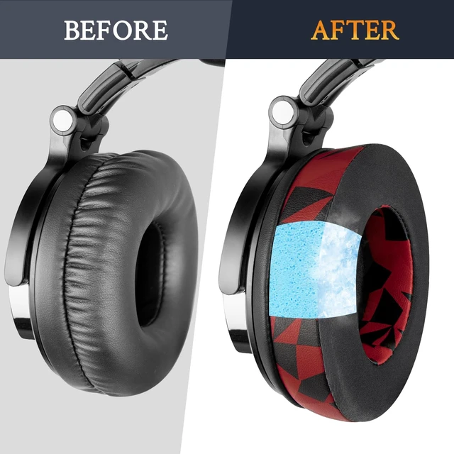 Alt view image 5 of 7 - Cooling Gel Earpads Replacement for OneOdio Pro-10/Pro-30/Pro-50/Studio HiFi/Studio Pro-C Y80B/Monitor 60 Headphones, Ear Pads Cushions with High-Density Foam, Ice Silk Fabric - Red Storm