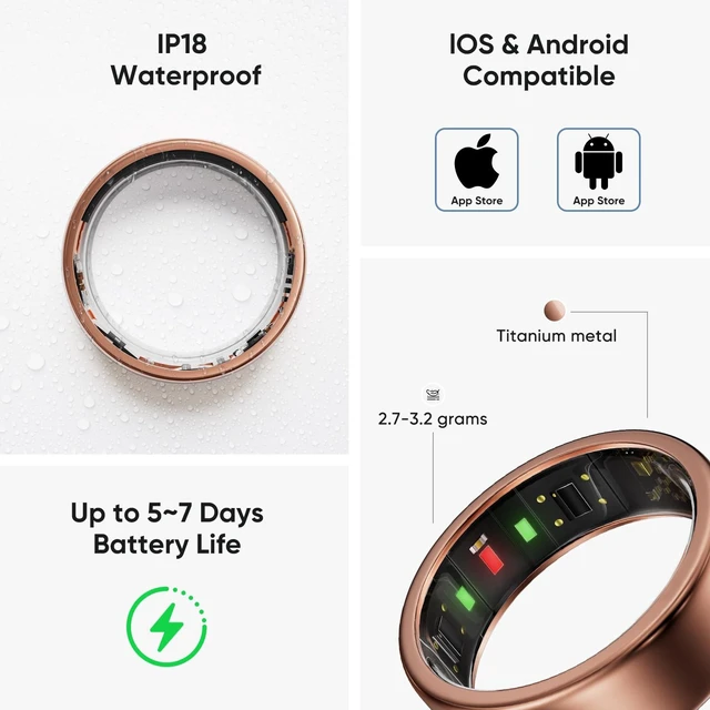 Alt view image 6 of 7 - Titanium Smart Ring for Women & Men Ultra-Light (2.73.2g), 46 Days Battery, 500mAh Case for 3 Recharges, Health & Fitness Tracker (Rose Gold 9)