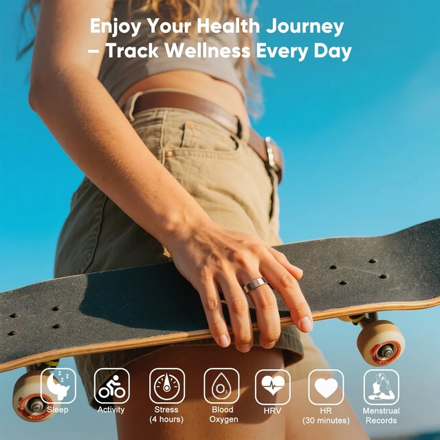 Alt view image 5 of 7 - Titanium Smart Ring for Women & Men Ultra-Light (2.73.2g), 46 Days Battery, 500mAh Case for 3 Recharges, Health & Fitness Tracker (Gold 7)