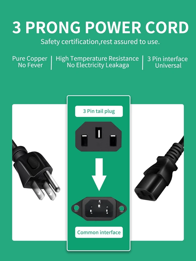 Alt view image 3 of 6 - Universal 3 Prong Power Cable Replacement 6Ft for Walking Pad, AC Power Cord Compatible with UREVO Under Desk Treadmill for Home Office, Portable Walking Pad Treadmill Under Desk