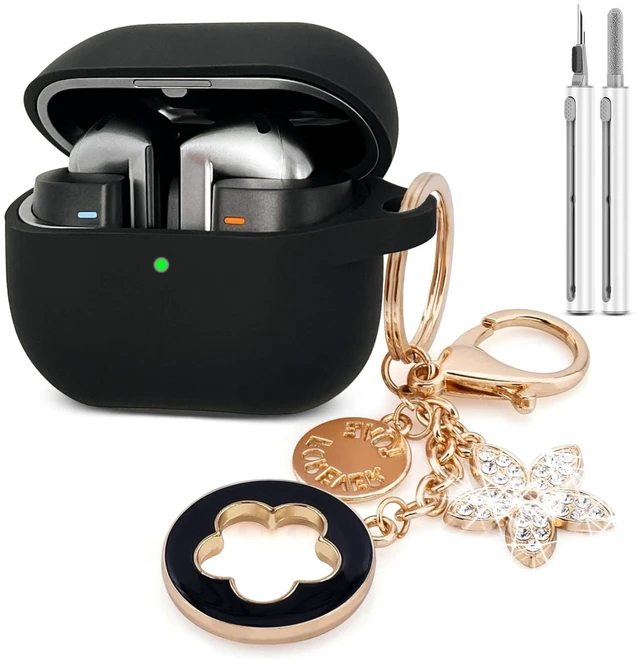 Main image of Compatible Silicone Case Cover for Samsung Galaxy Buds 3 Pro, Galaxy Buds 3 with Bling Keychain (Black)
