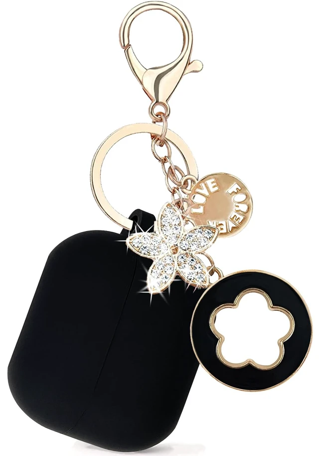 Alt view image 2 of 7 - Compatible Silicone Case Cover for Samsung Galaxy Buds 3 Pro, Galaxy Buds 3 with Bling Keychain (Black)
