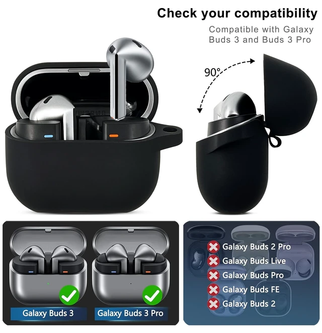 Alt view image 3 of 7 - Compatible Silicone Case Cover for Samsung Galaxy Buds 3 Pro, Galaxy Buds 3 with Bling Keychain (Black)