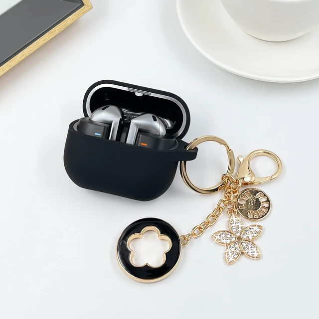 Alt view image 6 of 7 - Compatible Silicone Case Cover for Samsung Galaxy Buds 3 Pro, Galaxy Buds 3 with Bling Keychain (Black)