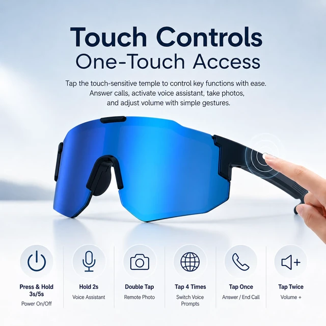 Alt view image 4 of 7 - Bluetooth Audio Smart Sports Sunglasses for Cycling Running Driving Fishing, Open-Ear Music, Hands-Free Calls, Touch Control, Voice Wake-Up and Remote Camera Control