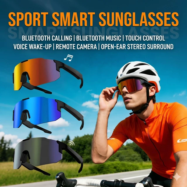Alt view image 6 of 7 - Bluetooth Audio Smart Sports Sunglasses for Cycling Running Driving Fishing, Open-Ear Music, Hands-Free Calls, Touch Control, Voice Wake-Up and Remote Camera Control