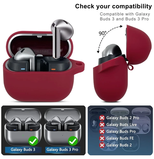 Alt view image 3 of 7 - Compatible Case for Samsung Galaxy Buds 3 Pro & Buds 3, Silicone Protective Cover with Bling Keychain, Includes Cleaning Pen (Burgundy)