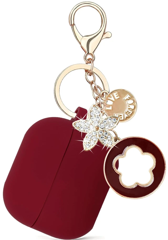 Alt view image 2 of 7 - Compatible Case for Samsung Galaxy Buds 3 Pro & Buds 3, Silicone Protective Cover with Bling Keychain, Includes Cleaning Pen (Burgundy)
