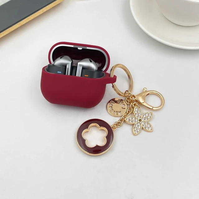 Alt view image 6 of 7 - Compatible Case for Samsung Galaxy Buds 3 Pro & Buds 3, Silicone Protective Cover with Bling Keychain, Includes Cleaning Pen (Burgundy)