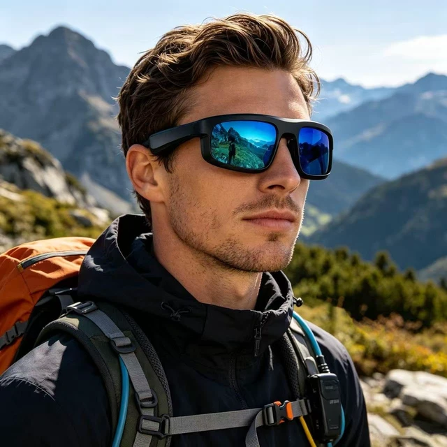 Alt view image 2 of 7 - Smart Glasses, Polarized Bluetooth Sunglasses with Speaker, Voice Assistant, Open Ear, UV Protection Outdoor Audio Glass (Blue Frame-Blue Lens-Style2)