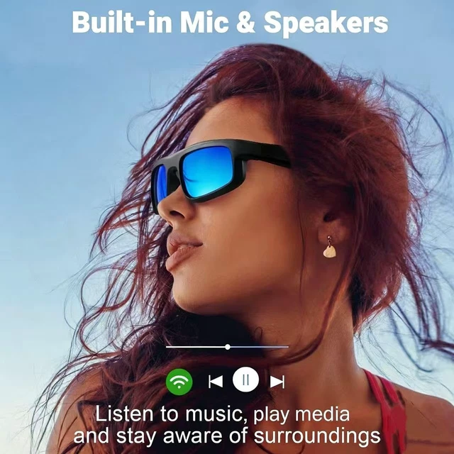 Alt view image 3 of 7 - Smart Glasses, Polarized Bluetooth Sunglasses with Speaker, Voice Assistant, Open Ear, UV Protection Outdoor Audio Glass (Blue Frame-Blue Lens-Style2)
