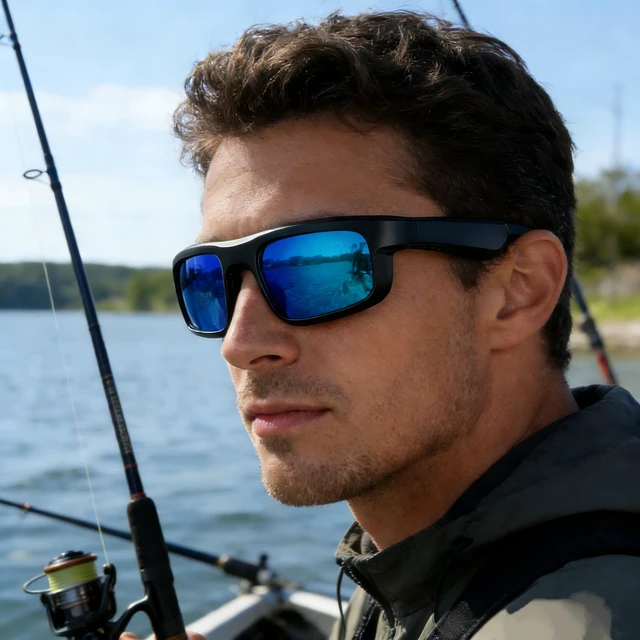 Alt view image 6 of 7 - Smart Glasses, Polarized Bluetooth Sunglasses with Speaker, Voice Assistant, Open Ear, UV Protection Outdoor Audio Glass (Blue Frame-Blue Lens-Style2)