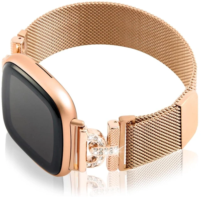 Main image of Magnetic Bands Compatible for Fitbit Sense 2/Fitbit Versa 4/Fitbit Sense/Fitbit Versa 3, Mesh Stainless Steel Bling Strap, Dressy Replacement Adjustable Wristband for Women