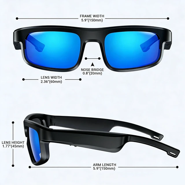 Alt view image 7 of 7 - Smart Glasses, Polarized Bluetooth Sunglasses with Speaker, Voice Assistant, Open Ear, UV Protection Outdoor Audio Glass (Blue Frame-Blue Lens-Style2)