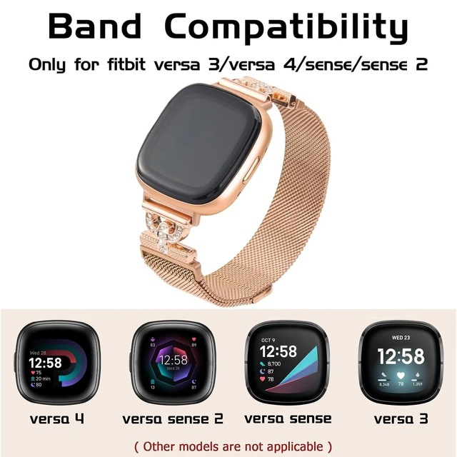 Alt view image 3 of 7 - Magnetic Bands Compatible for Fitbit Sense 2/Fitbit Versa 4/Fitbit Sense/Fitbit Versa 3, Mesh Stainless Steel Bling Strap, Dressy Replacement Adjustable Wristband for Women