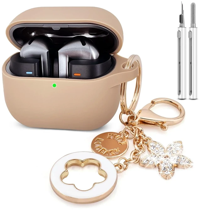 Main image of Silicone Case Cover for Galaxy Buds 3 Pro, Galaxy Buds 3 with Bling Keychain, Portable, Milk Tea