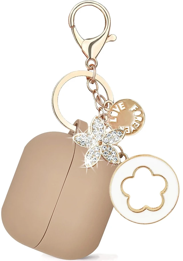 Alt view image 2 of 7 - Silicone Case Cover for Galaxy Buds 3 Pro, Galaxy Buds 3 with Bling Keychain, Portable, Milk Tea